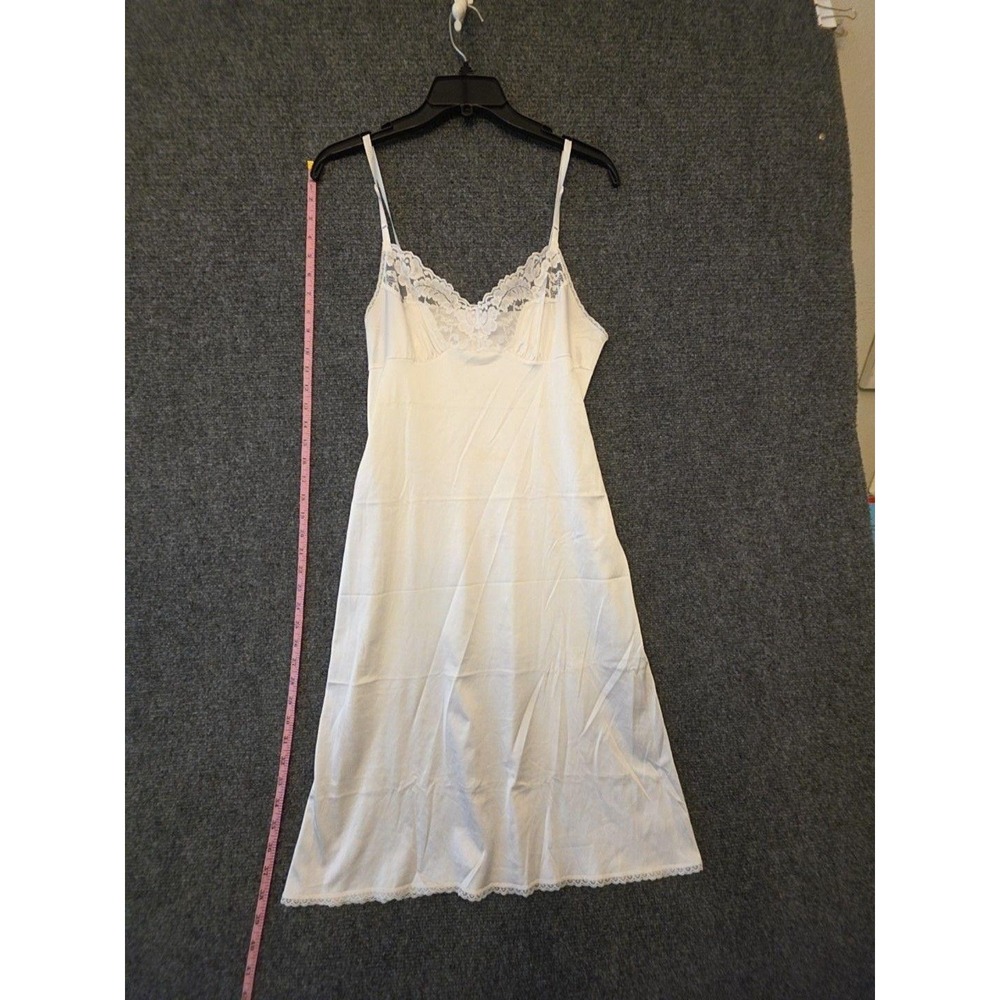 Vtg Vassarette Full Slip Womens 36 24/42 White Nylon Lace Satin Lingerie USA